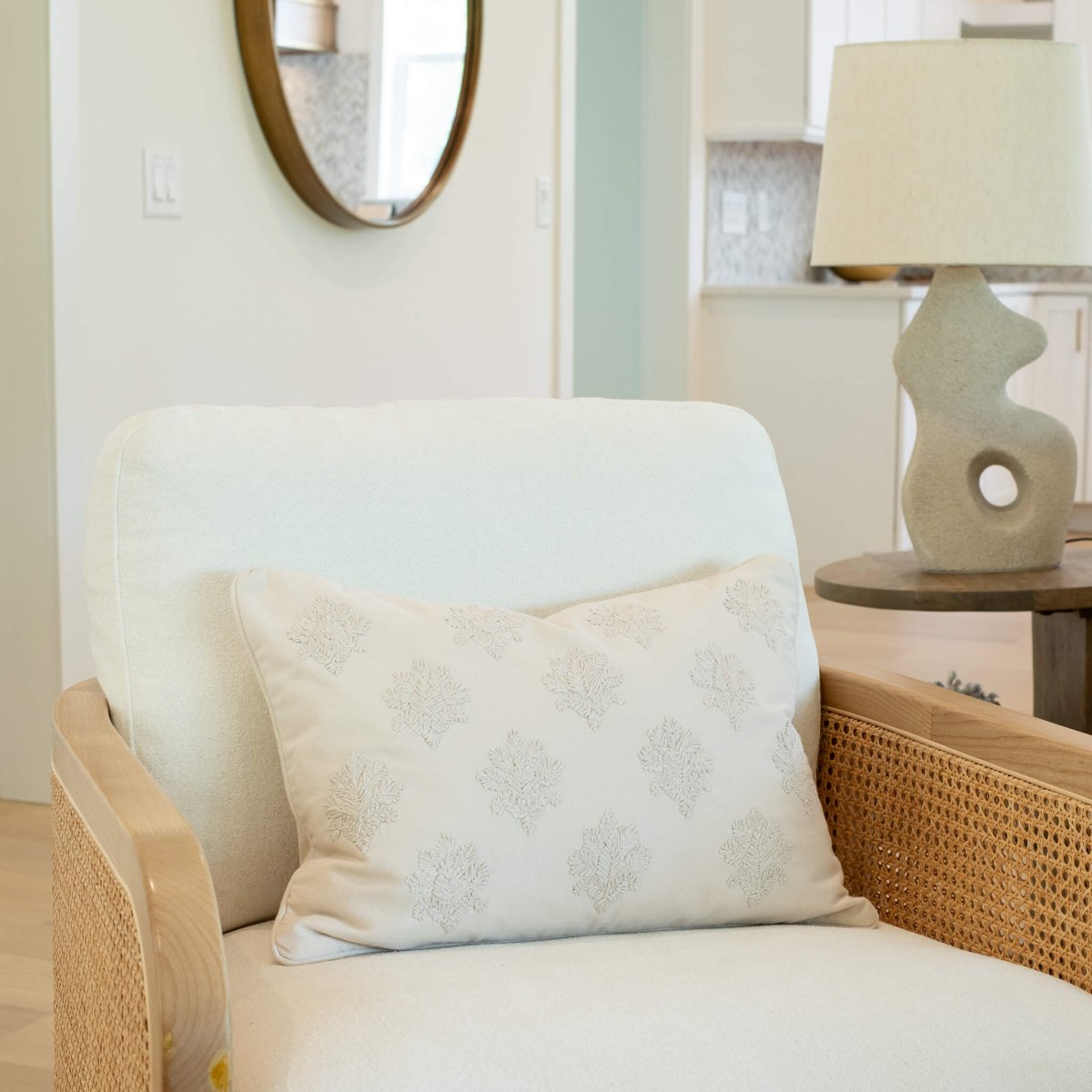 Apartment No.3 Arden Embroidered Cotton Lumbar Pillow Cover | Natural & White
