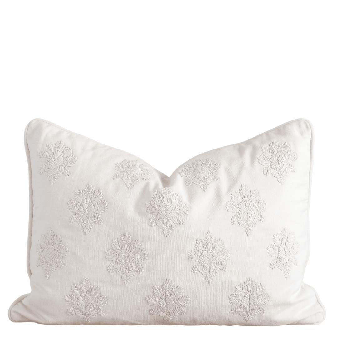 Apartment No.3 Arden Embroidered Cotton Lumbar Pillow Cover | Natural & White
