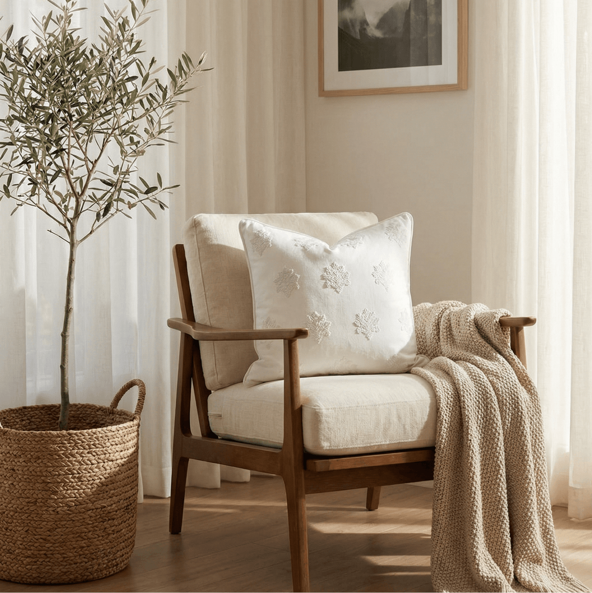 Apartment No.3 Arden Hand-Embroidered Cotton Pillow Cover | Natural & White