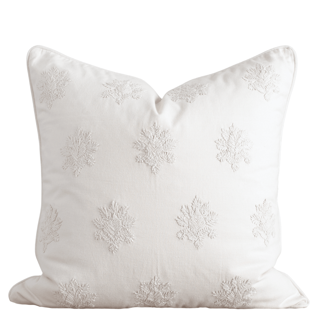 Apartment No.3 Arden Hand-Embroidered Cotton Pillow Cover | Natural & White