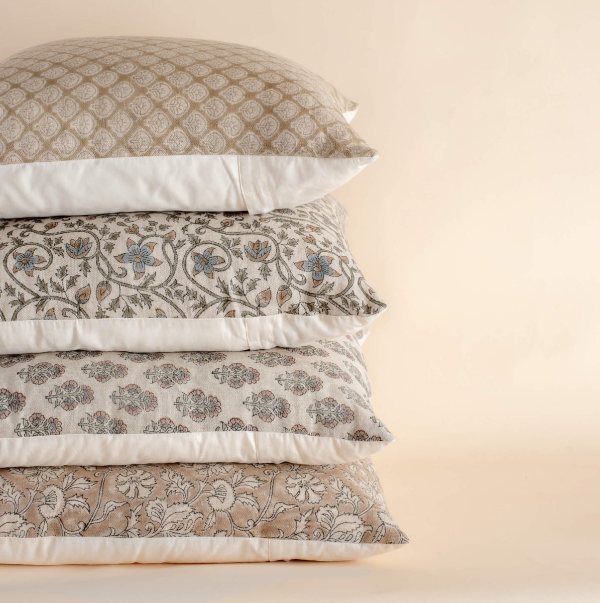 Apartment No.3 Ashford Block Print Throw Pillow Combination | Set of 4 Pillow Covers