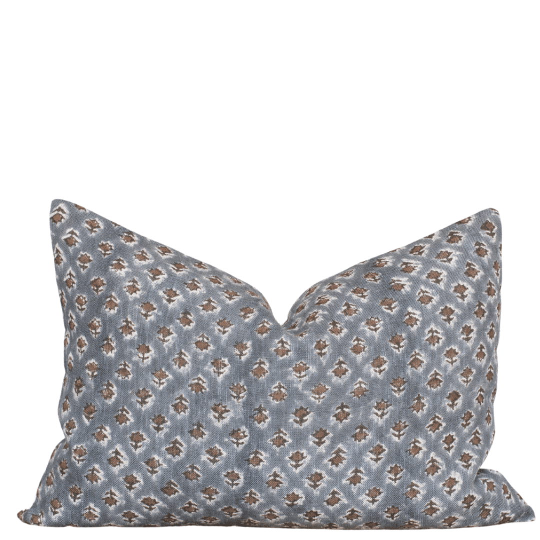 Apartment No.3 Aster Floral Block Print Lumbar Pillow Cover | Blue & Brown