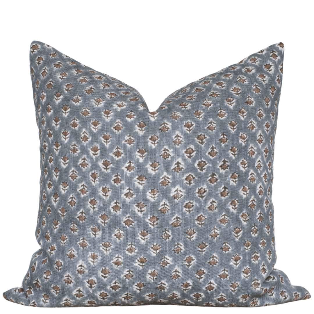 Apartment No.3 Aster Floral Block Print Pillow Cover | Blue & Brown