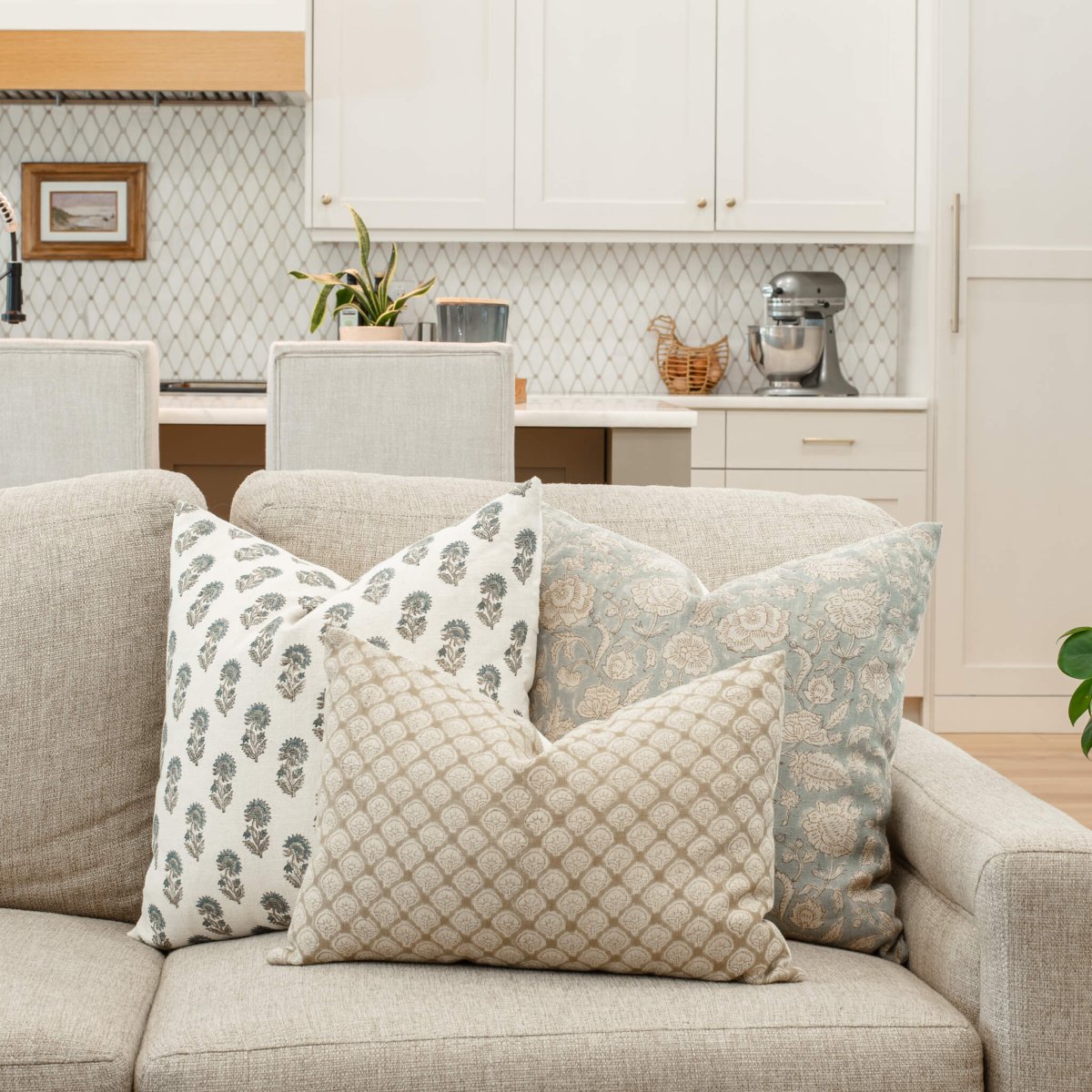 Apartment No.3 Ayla Floral Block Print Lumbar Pillow Cover | Mustard & Cream