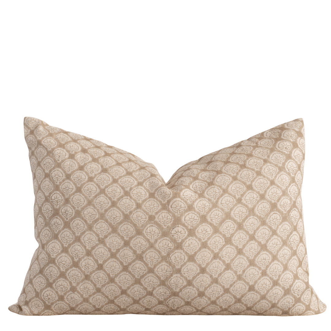 Apartment No.3 Ayla Floral Block Print Lumbar Pillow Cover | Mustard & Cream