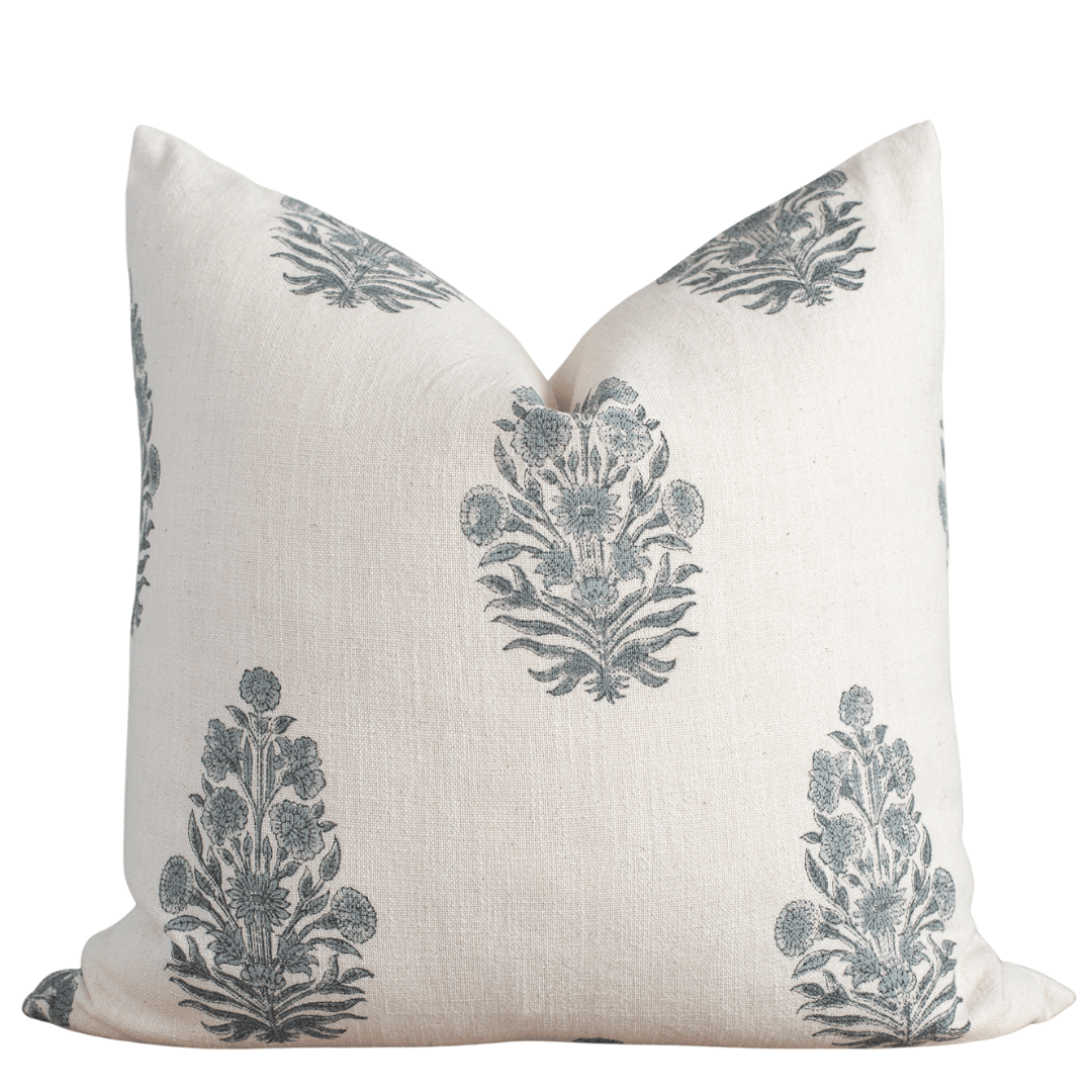 Apartment No.3 Azure Floral Block Print Pillow Cover | Blue & Cream