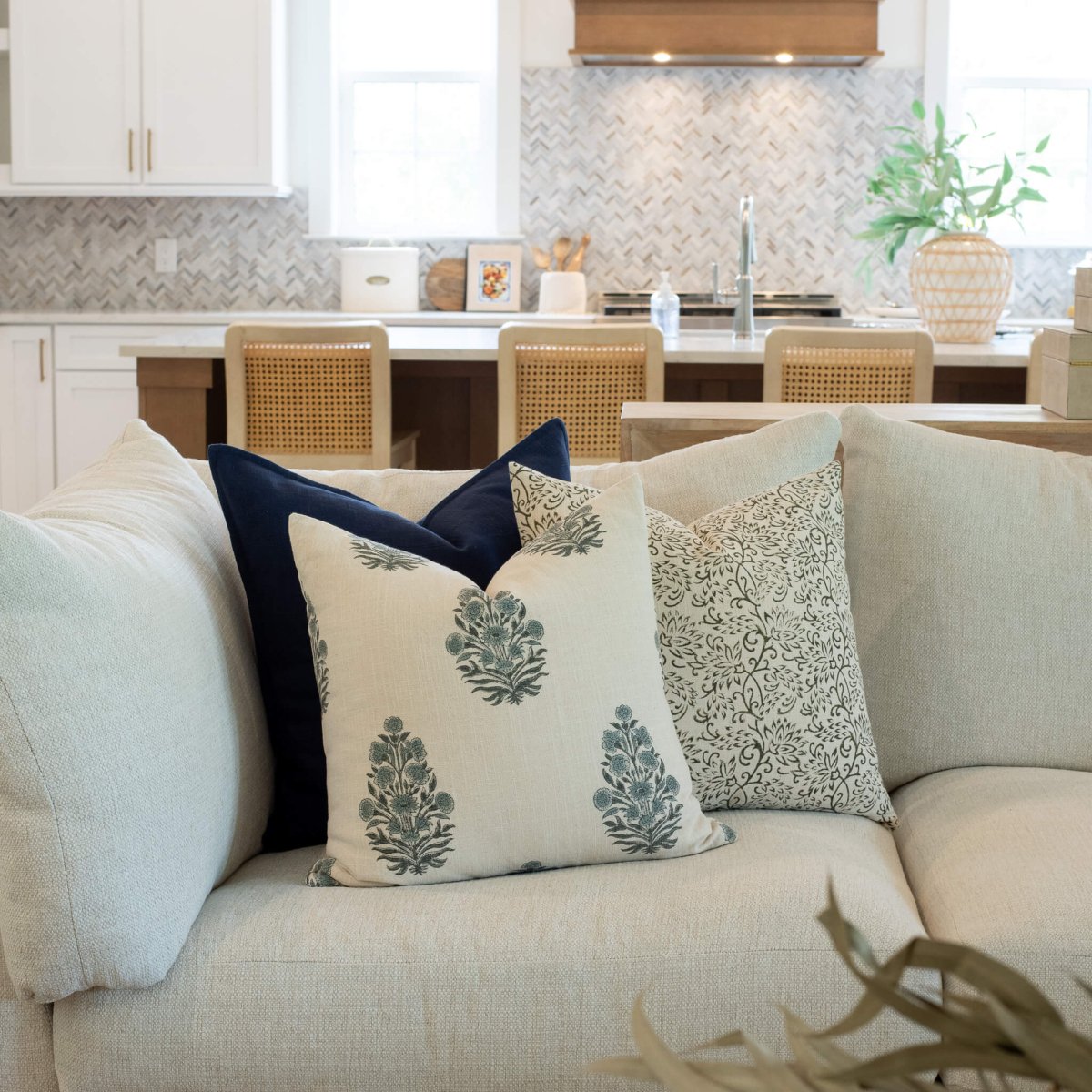 Apartment No.3 Azure Floral Block Print Pillow Cover | Blue & Cream