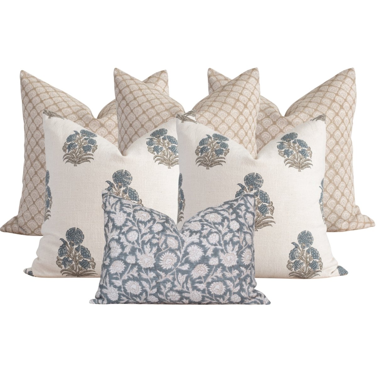 Apartment No.3 Belleview Bedroom Throw Pillow Combination | Set of 6 Block Print Covers