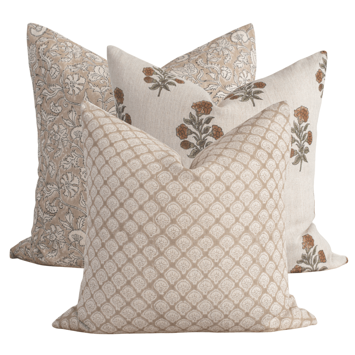 Apartment No.3 Belmont Block Print Throw Pillow Combination | Set of 3 Pillow Covers