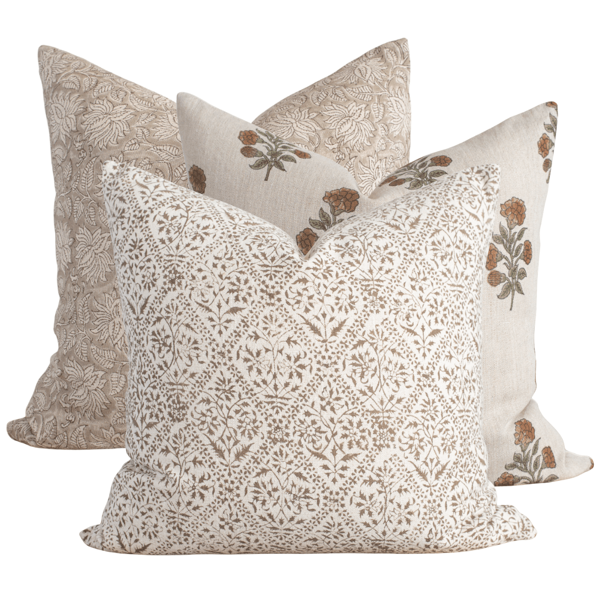 Apartment No.3 Carlisle Block Print Throw Pillow Combination | Set of 3 Pillow Covers