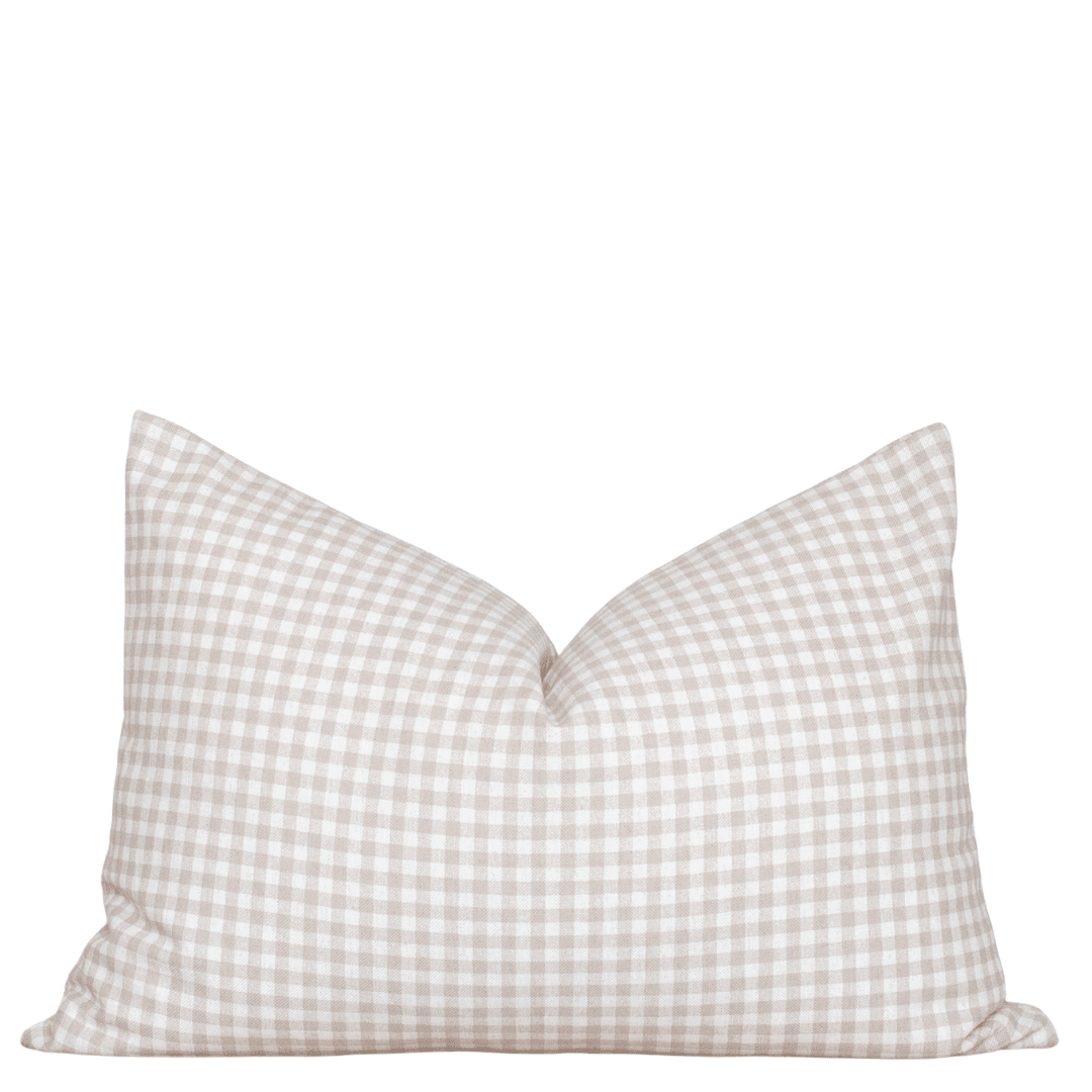 Apartment No.3 Catalina Gingham Lumbar Pillow Cover | Light Brown & White Cotton
