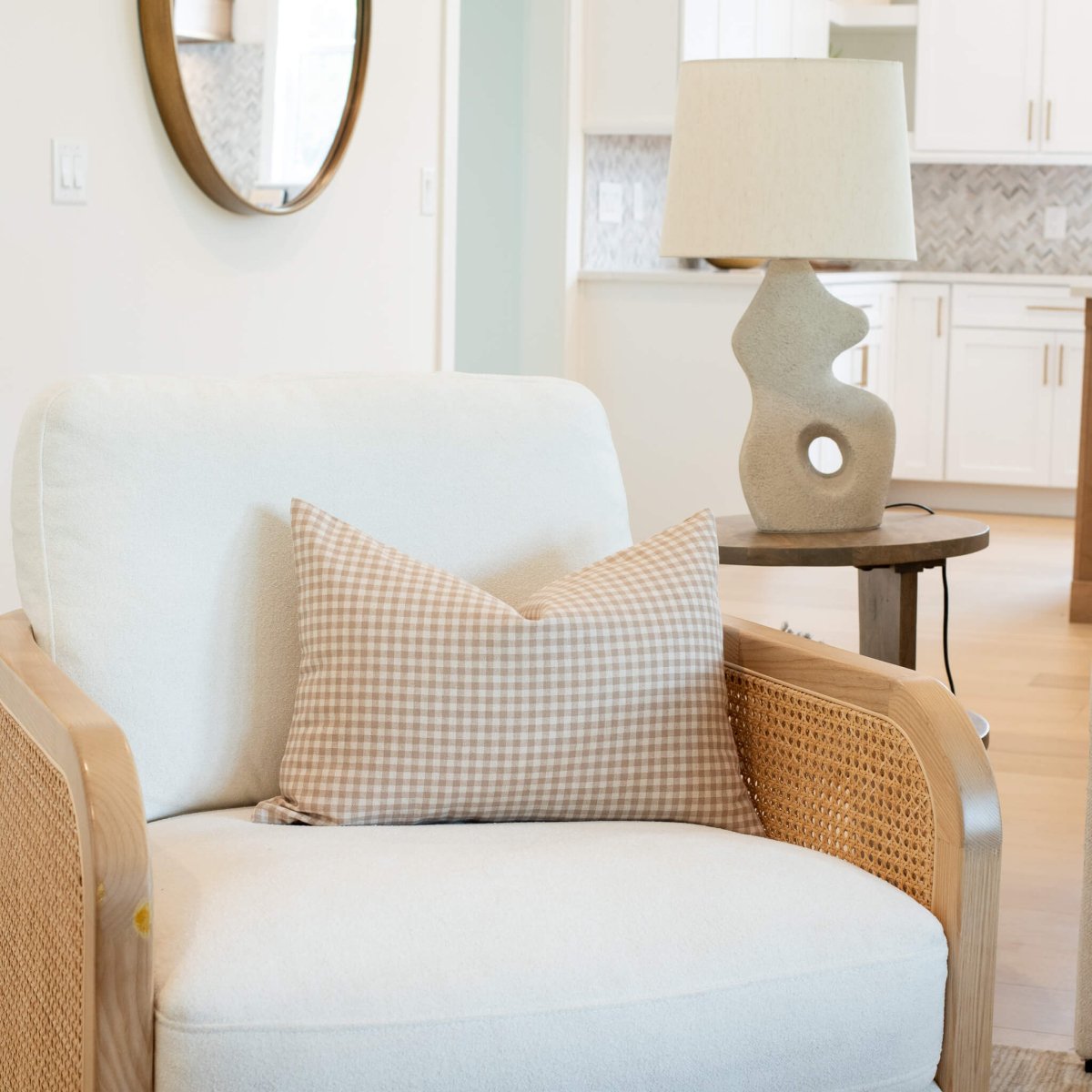 Apartment No.3 Catalina Gingham Lumbar Pillow Cover | Light Brown & White Cotton