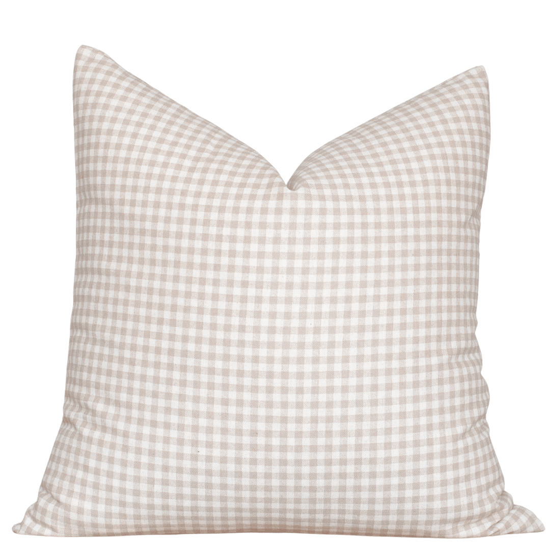 Apartment No.3 Catalina Gingham Square Pillow Cover | Light Brown & White Cotton