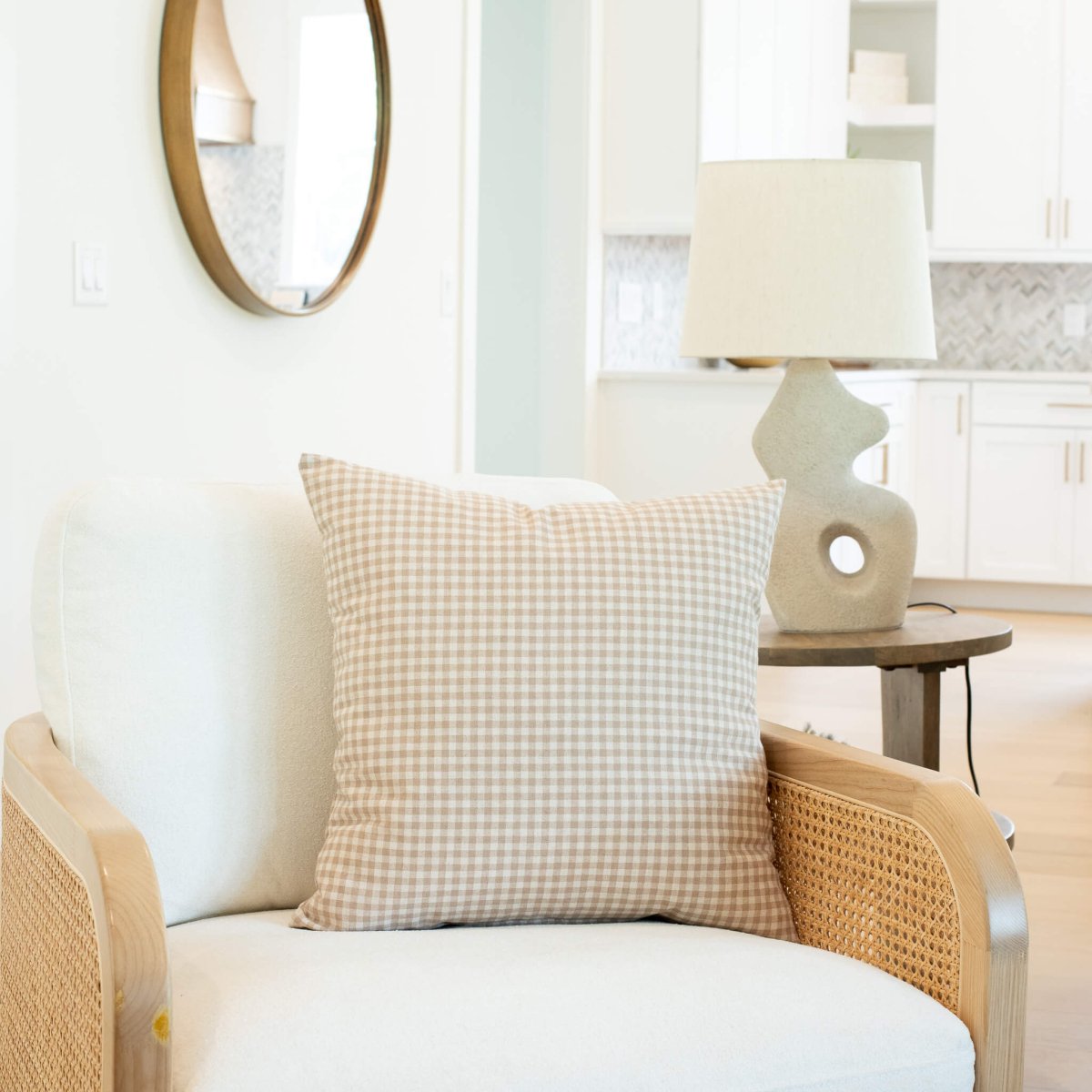 Apartment No.3 Catalina Gingham Square Pillow Cover | Light Brown & White Cotton
