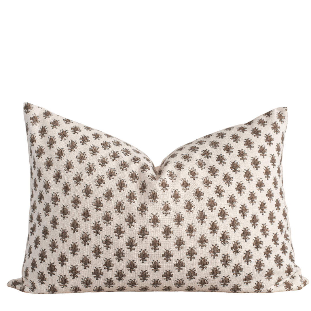 Apartment No.3 Cora Floral Block Print Lumbar Pillow Cover | Brown & Cream