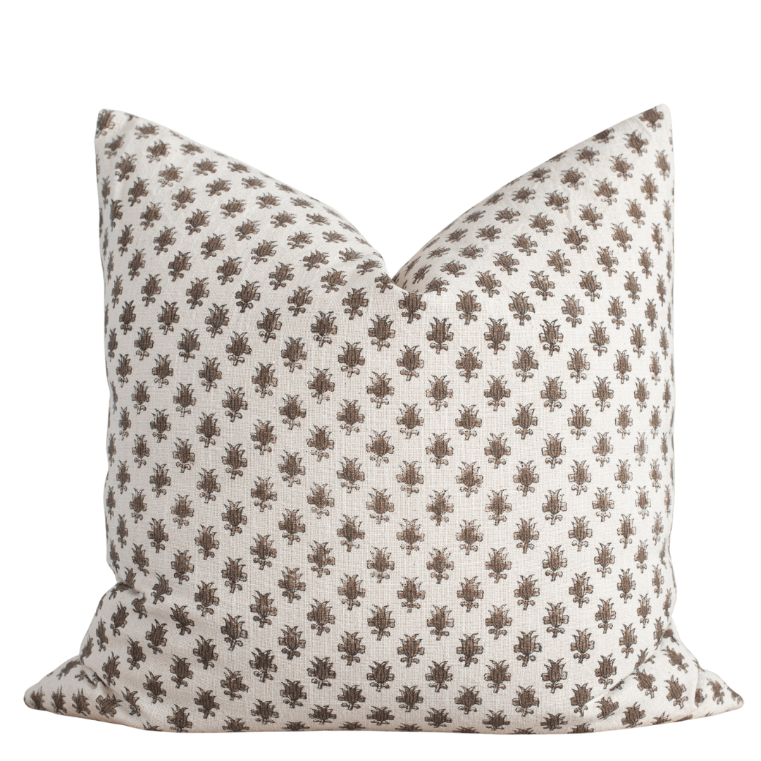 Apartment No.3 Cora Floral Block Printed Pillow Cover | Brown & Cream