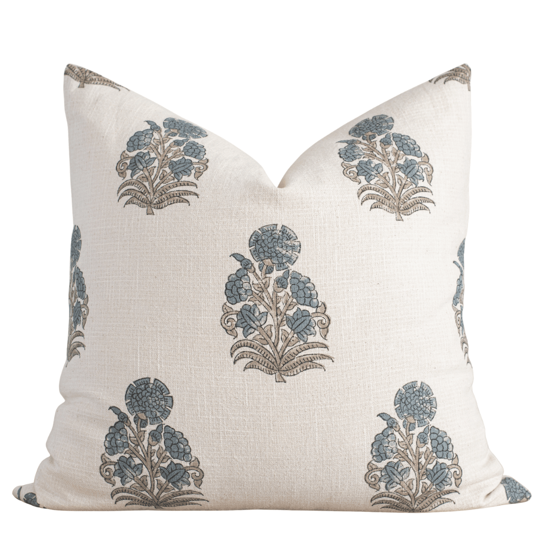 Apartment No.3 Etta Floral Block Printed Pillow Cover | Blue & Green