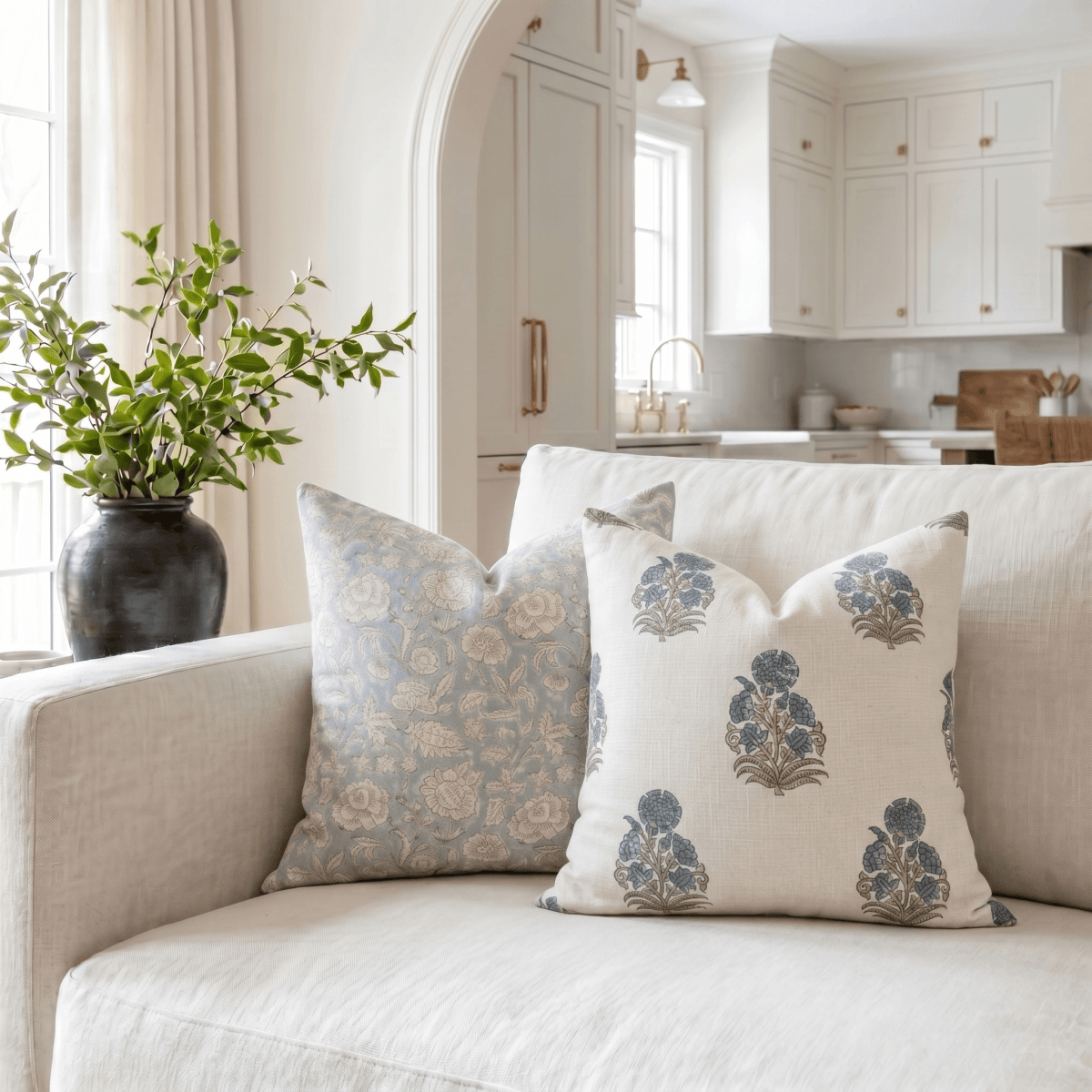 Apartment No.3 Etta Floral Block Printed Pillow Cover | Blue & Green