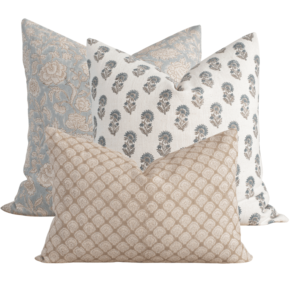Apartment No.3 Harbor Block Print Throw Pillow Combination | Set of 3 Pillow Covers