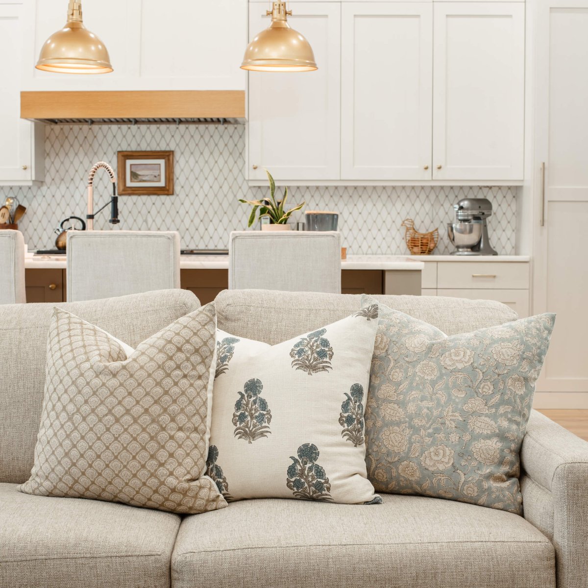 Apartment No.3 Hingham Block Print Throw Pillow Combination | Set of 3 Pillow Covers