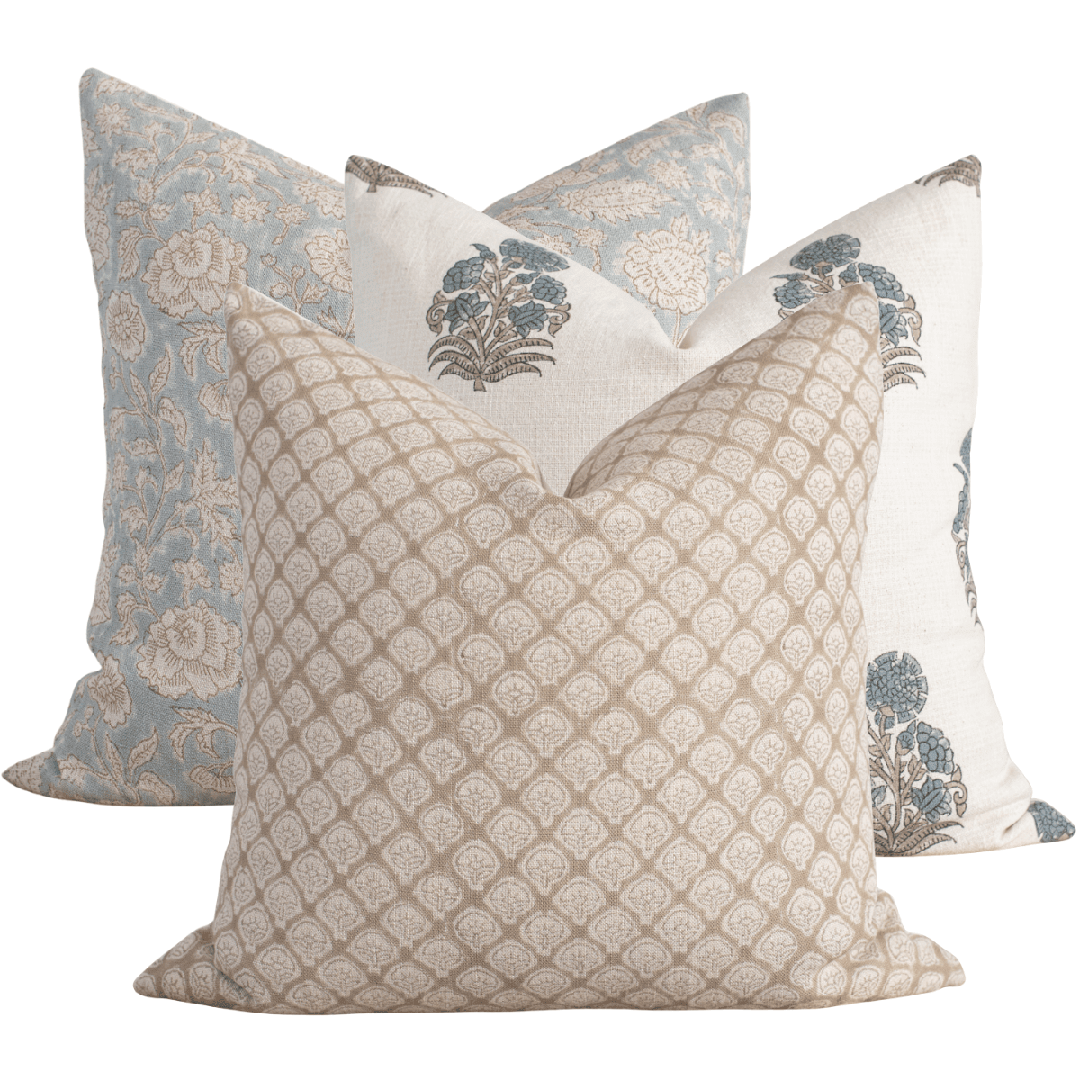 Apartment No.3 Hingham Block Print Throw Pillow Combination | Set of 3 Pillow Covers