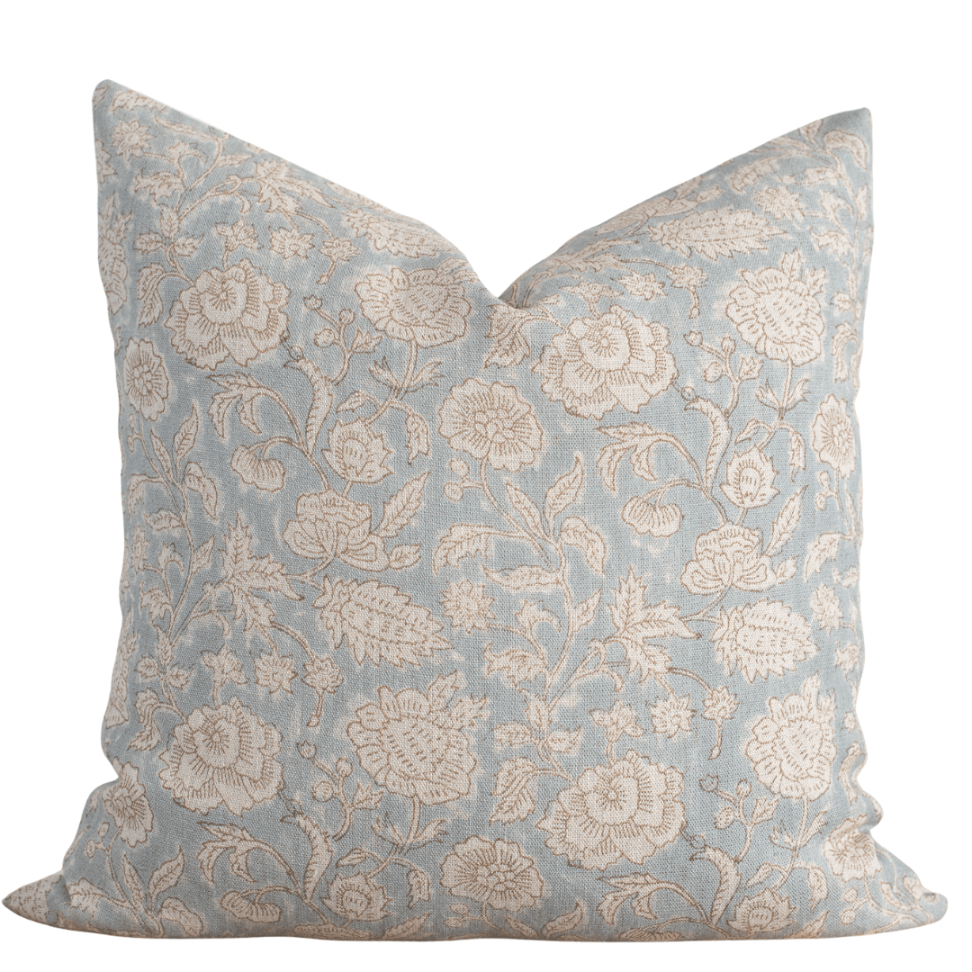 Apartment No.3 Ivy Floral Block Printed Pillow Cover | Light Blue
