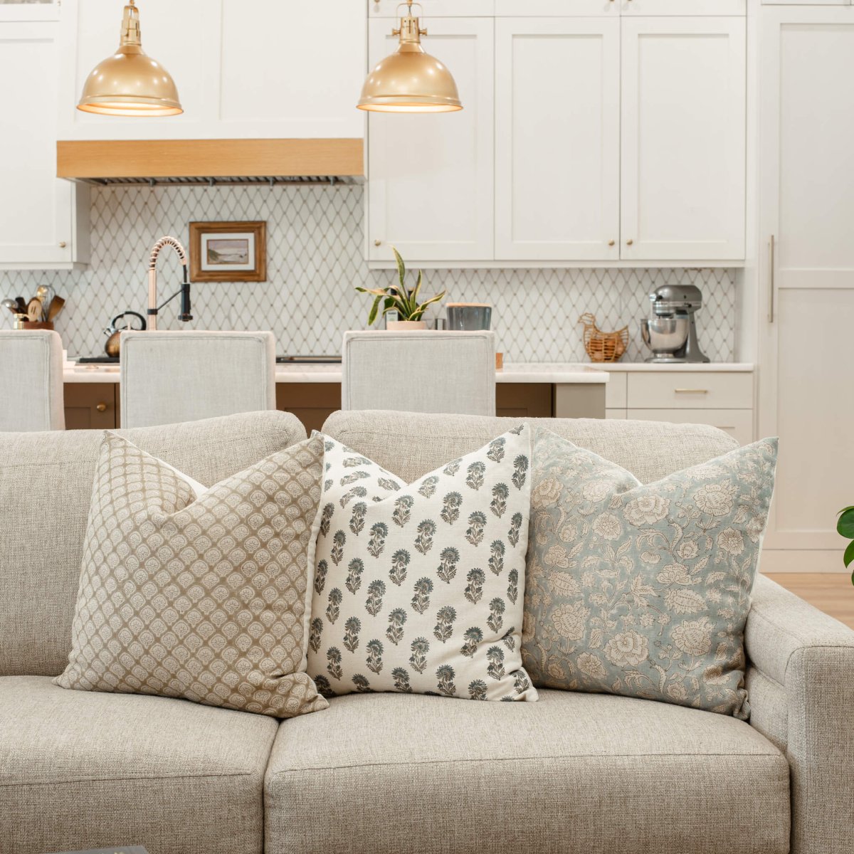 Apartment No.3 Juniper Block Print Throw Pillow Combination | Set of 3 Pillow Covers