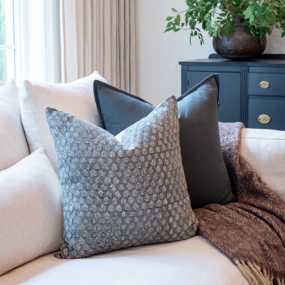 Apartment No.3 Luna Floral Block Print Pillow Cover | Blue & Teal
