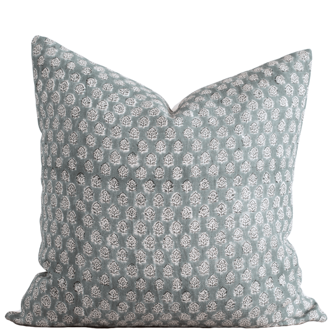 Apartment No.3 Luna Floral Block Print Pillow Cover | Blue & Teal