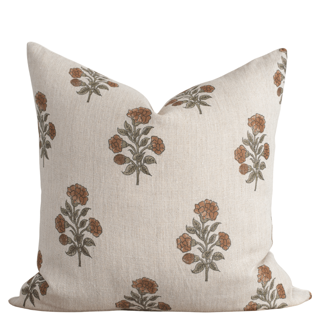 Apartment No.3 Margot Floral Block Print Pillow Cover | Mustard & Green