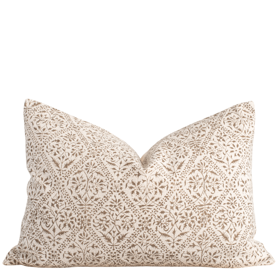 Apartment No.3 Mariella Floral Block Printed Cotton Lumbar Pillow Cover | Mustard & Cream