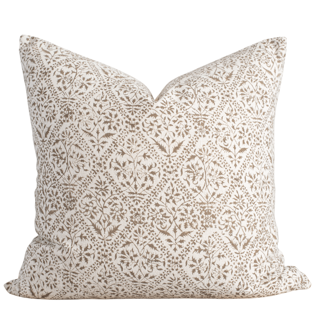 Apartment No.3 Mariella Floral Block Printed Pillow Cover | Mustard on Cream Cotton