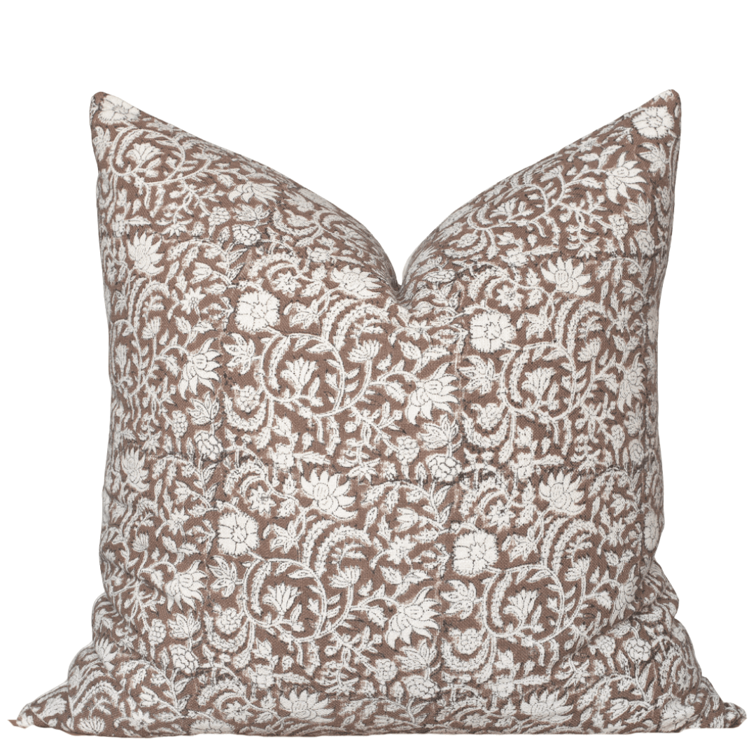 Apartment No.3 Nina Floral Block Printed Pillow Cover | Brown Cotton