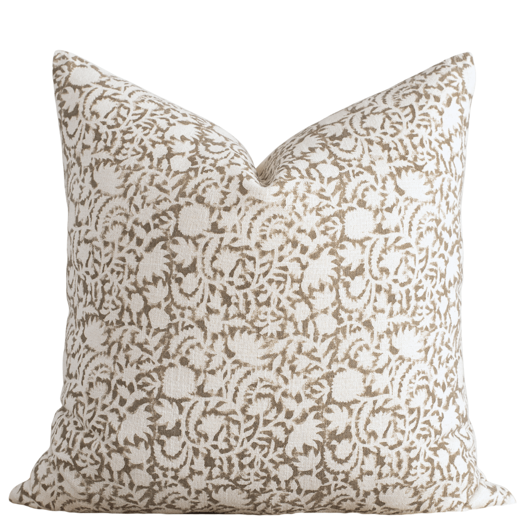 Apartment No.3 Ochre Floral Block Print Cotton Pillow Cover | Mustard & Cream