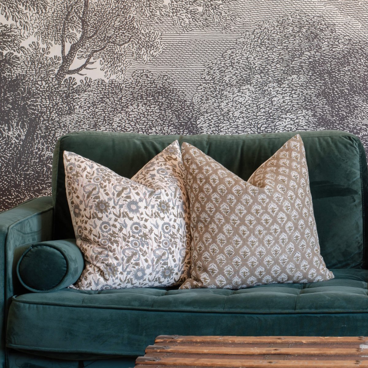 Apartment No.3 Rhea Floral Block Print Pillow Cover | Mustard