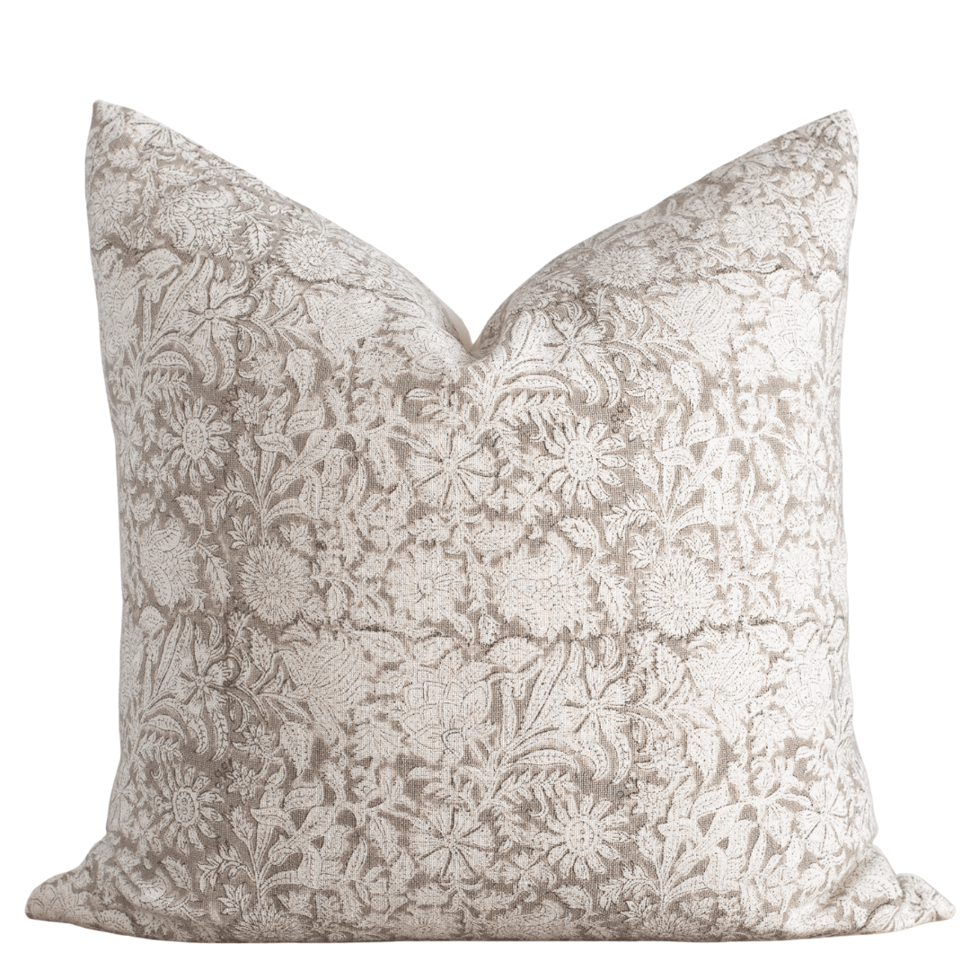 Apartment No.3 Sienna Floral Block Print Pillow Cover | Light Brown & Cream