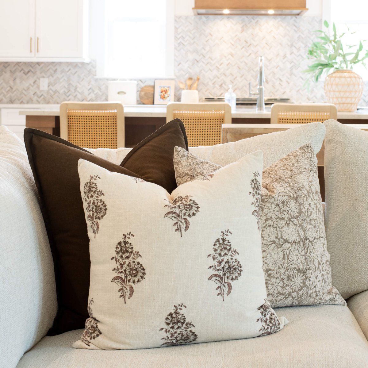 Apartment No.3 Sienna Floral Block Print Pillow Cover | Light Brown & Cream