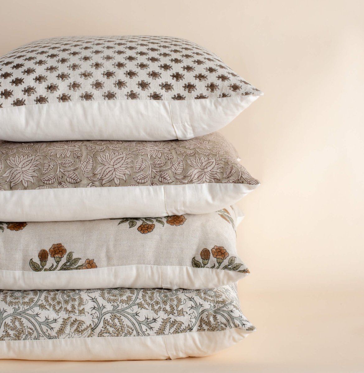 Apartment No.3 Ubeda Block Print Throw Pillow Combination | Set of 4 Pillow Covers