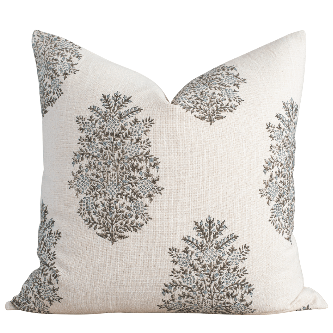 Apartment No.3 Vanya Medallion Block Printed Pillow Cover | Blue & Green on Cream