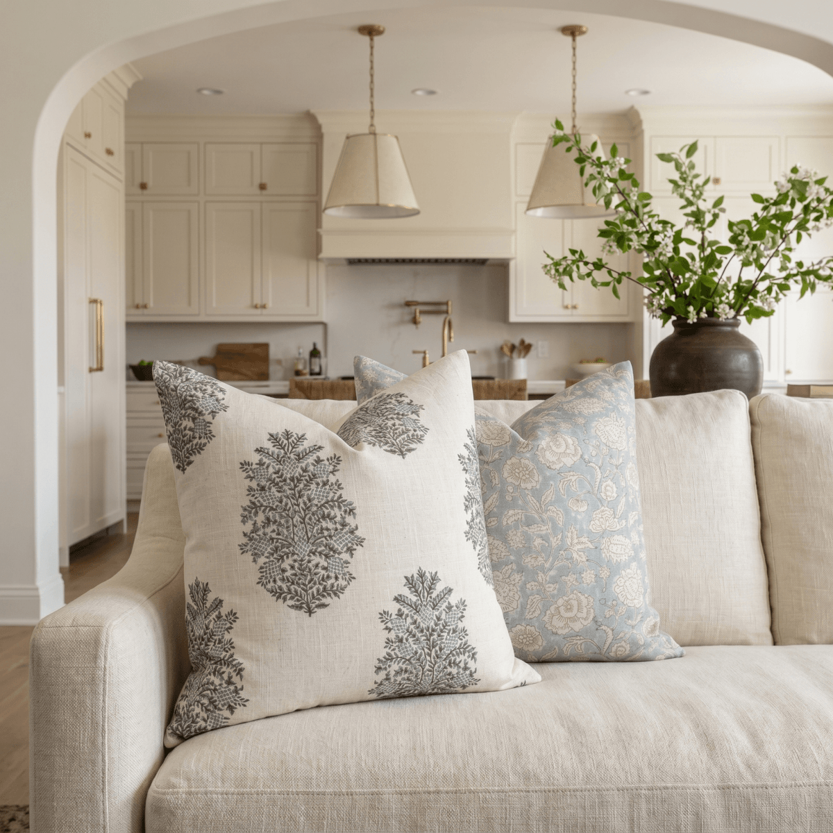 Apartment No.3 Vanya Medallion Block Printed Pillow Cover | Blue & Green on Cream