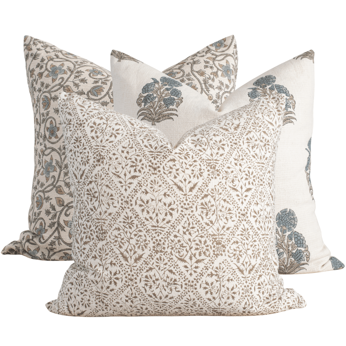 Apartment No.3 Willow Block Print Throw Pillow Combination | Set of 3 Pillow Covers