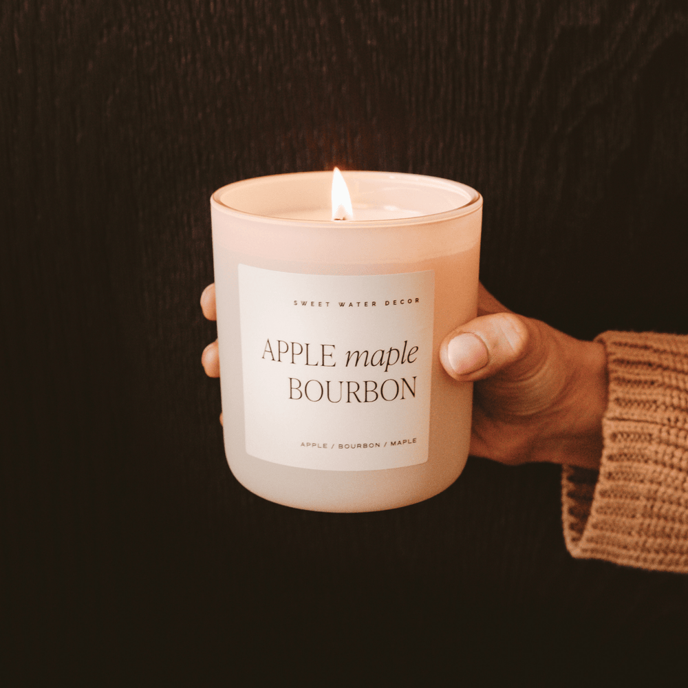 Sweet Water Decor Apple Maple Bourbon Soy Candle - Tan Matte Jar - 15 oz (Sunday Brunch) - lily & onyx
