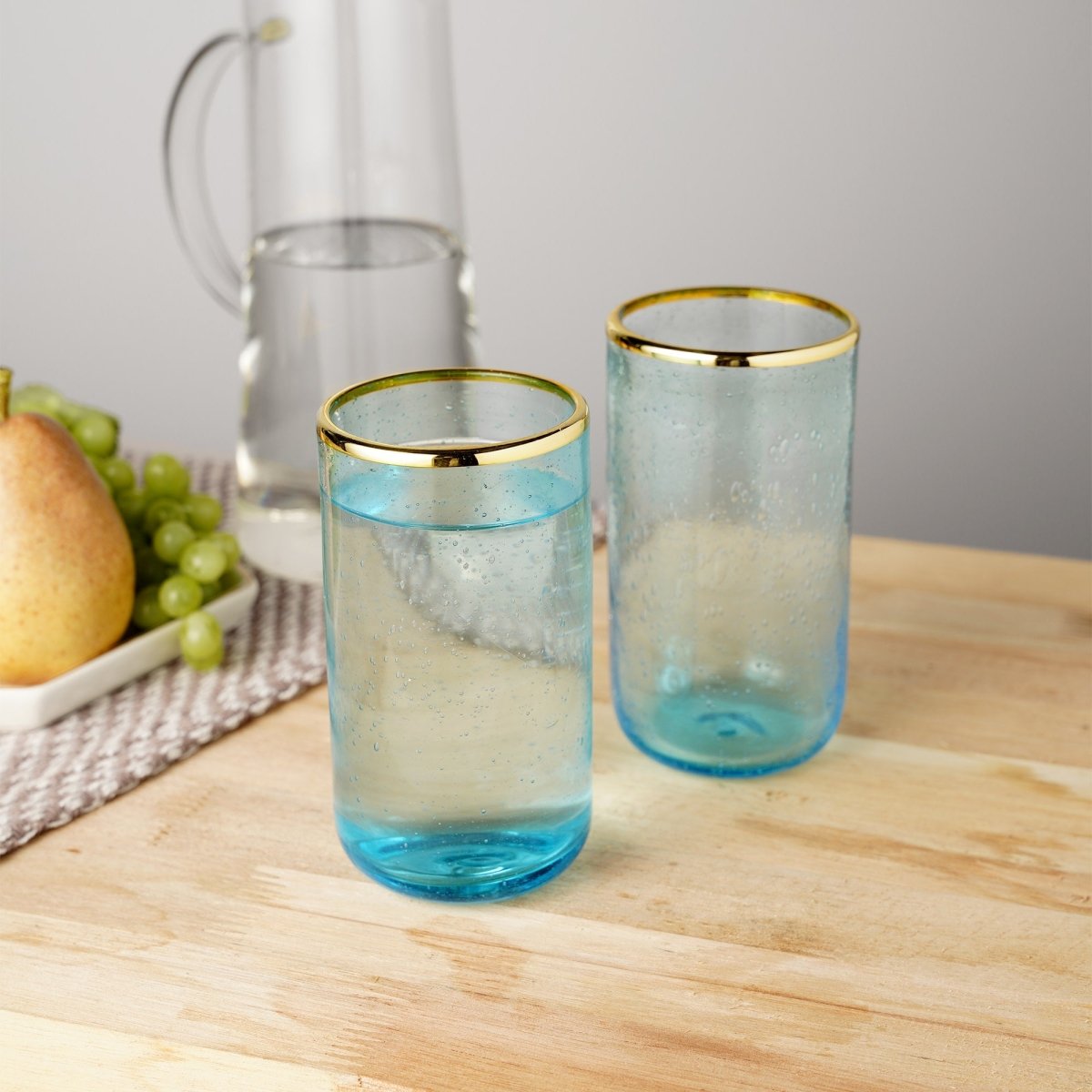 Twine Living Aqua Bubble Glass Tumbler, Set of 2 - lily & onyx