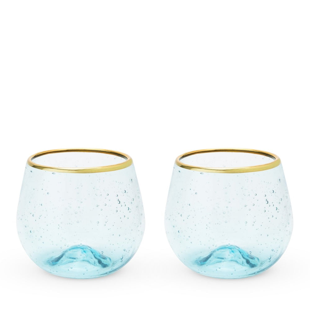 Twine Living Aqua Bubble Stemless Wine Glass Set - lily & onyx