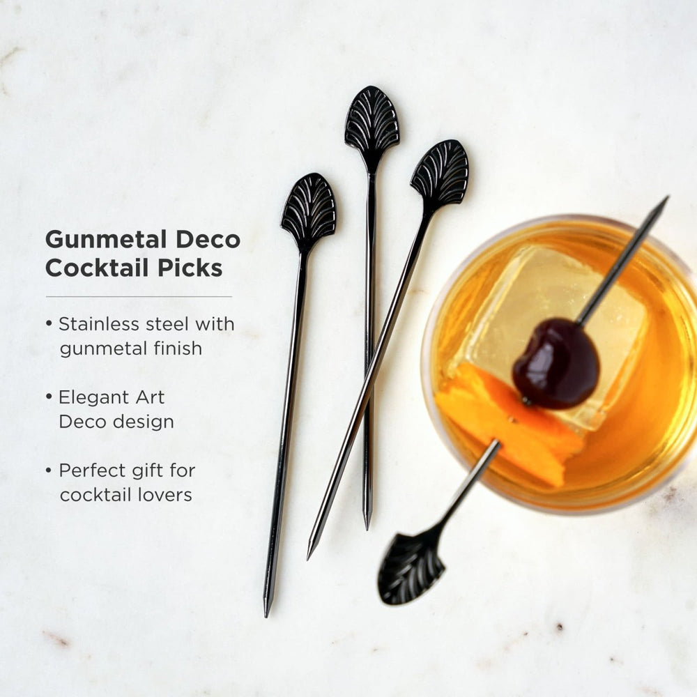 
                      
                        Viski Art Deco Cocktail Picks in Gunmetal, Set of 4 - lily & onyx
                      
                    