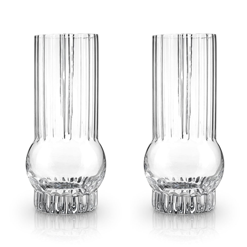Viski Art Deco Crystal Highball Glasses, Set of 2 - lily & onyx
