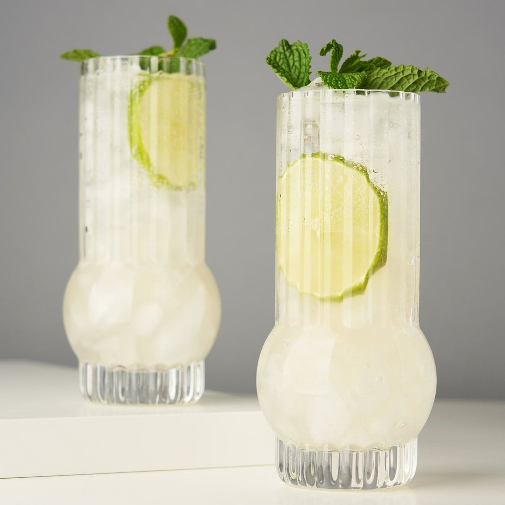 Viski Art Deco Crystal Highball Glasses, Set of 2 - lily & onyx
