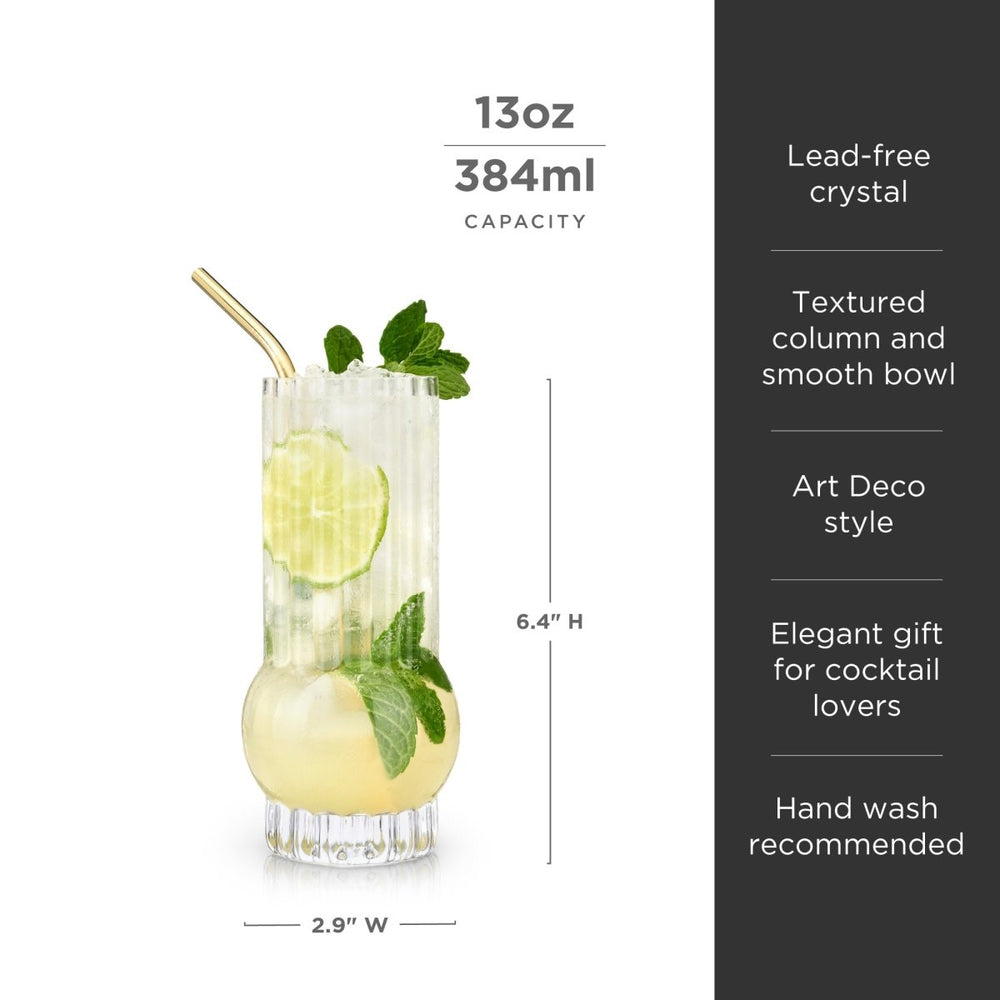 
                      
                        Viski Art Deco Crystal Highball Glasses, Set of 2 - lily & onyx
                      
                    