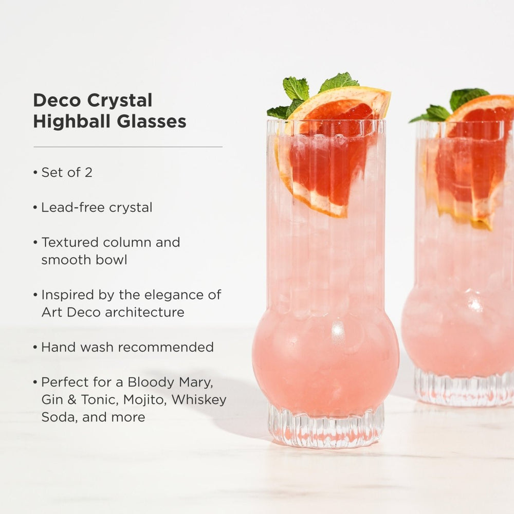 
                      
                        Viski Art Deco Crystal Highball Glasses, Set of 2 - lily & onyx
                      
                    