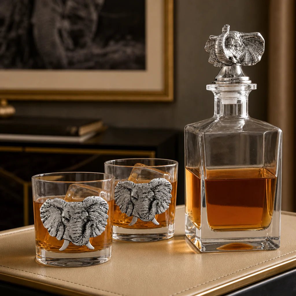 Arthur Court Designs Elephant Decanter Set with Glasses | 750ml Decanter & 2 Glasses